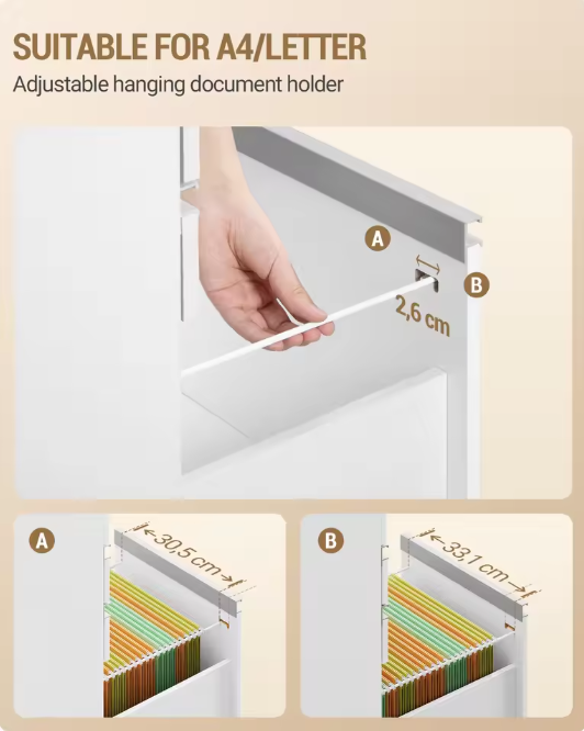 Witte Rolcontainer met Slot en 3 Laden – Kantoorkast met Open Vakken