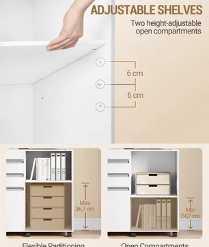Witte Rolcontainer met Slot en 3 Laden – Kantoorkast met Open Vakken