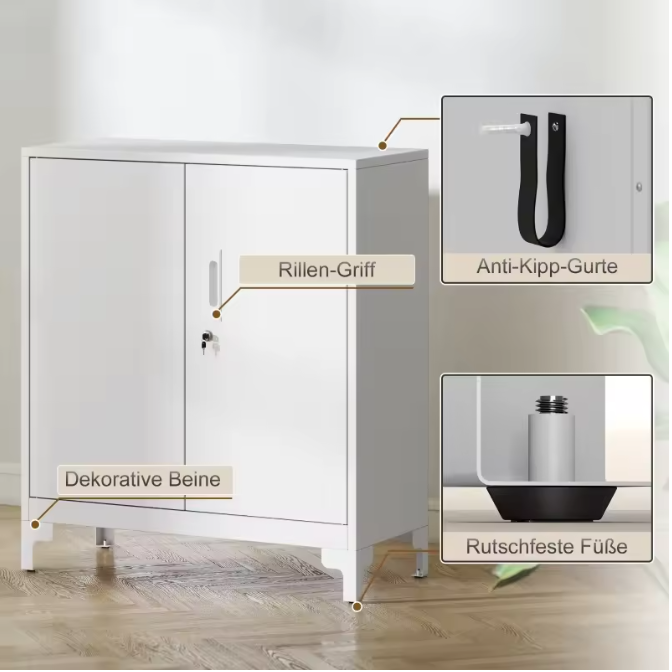 Metalen Kantoorkast met Slot en 2 Planken – Afsluitbare Opbergkast