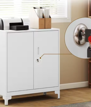 Metalen Kantoorkast met Slot en 2 Planken – Afsluitbare Opbergkast