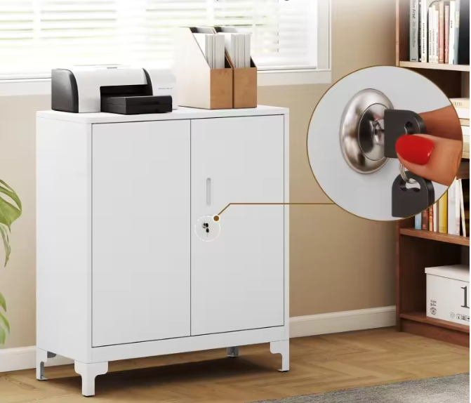 Metalen Kantoorkast met Slot en 2 Planken – Afsluitbare Opbergkast