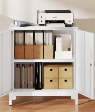 Metalen Kantoorkast met Slot en 2 Planken – Afsluitbare Opbergkast