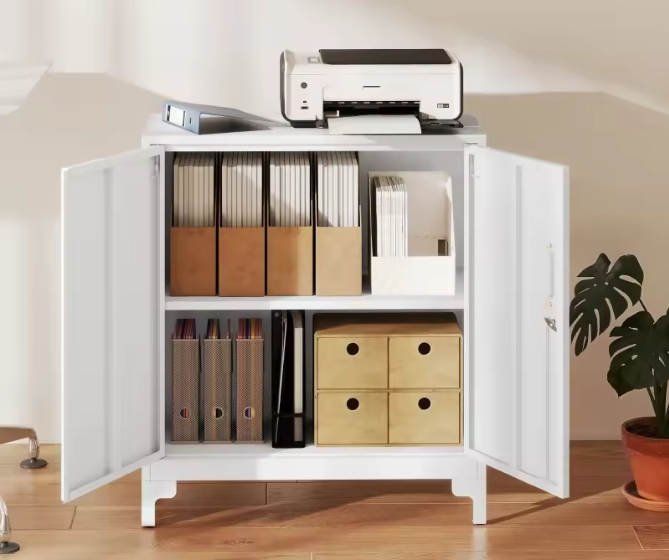 Metalen Kantoorkast met Slot en 2 Planken – Afsluitbare Opbergkast