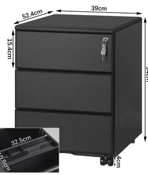 Metalen Mobiele Archiefkast met 3 Laden en Slot – Kantoorcontainer