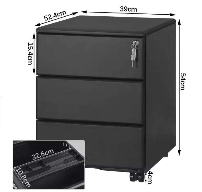 Metalen Mobiele Archiefkast met 3 Laden en Slot – Kantoorcontainer
