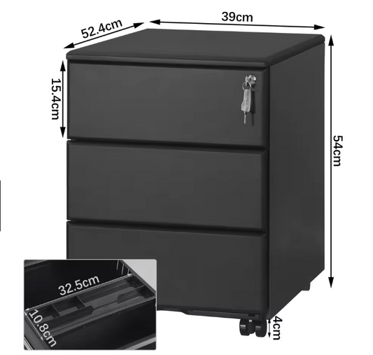 Metalen Mobiele Archiefkast met 3 Laden en Slot – Kantoorcontainer