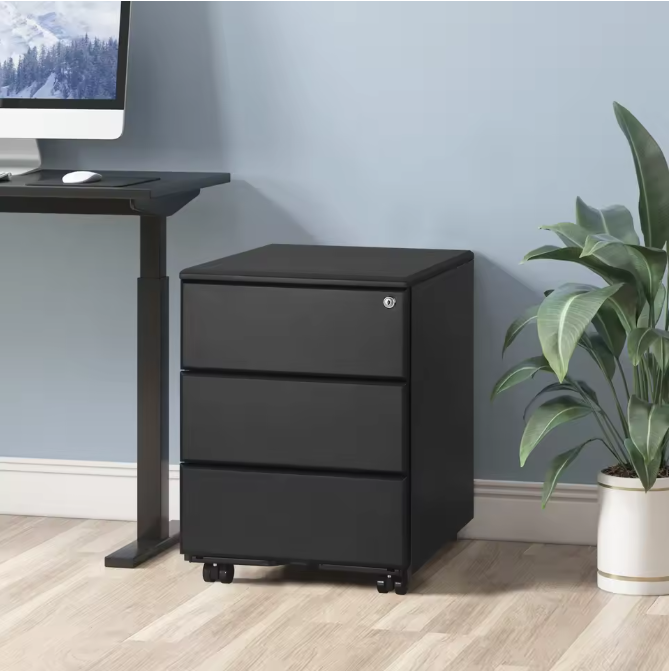 Metalen Mobiele Archiefkast met 3 Laden en Slot – Kantoorcontainer