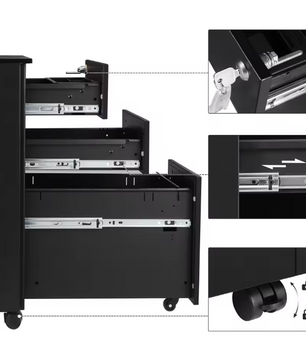 Mobiele Metalen Archiefkast met 3 Laden en Slot – Rolcontainer