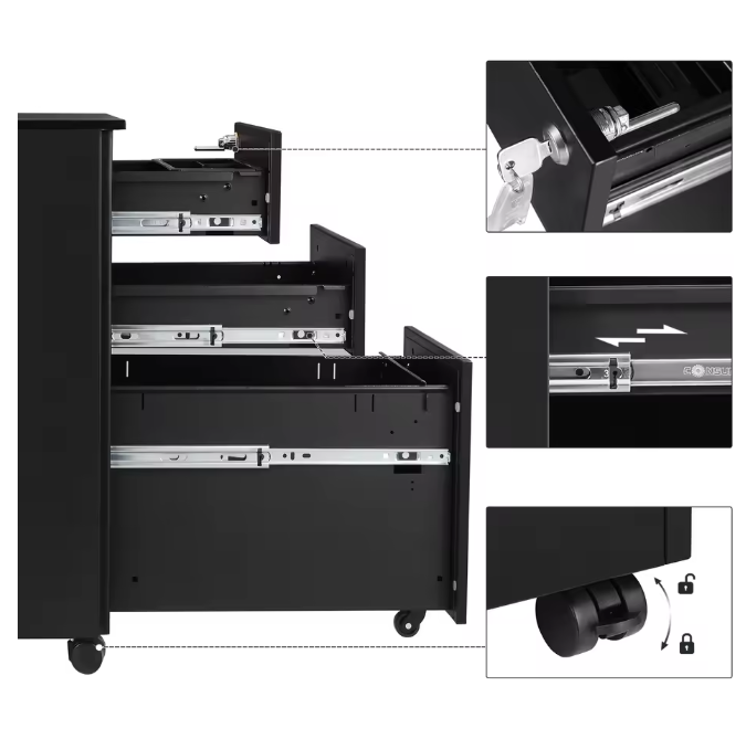 Mobiele Metalen Archiefkast met 3 Laden en Slot – Rolcontainer