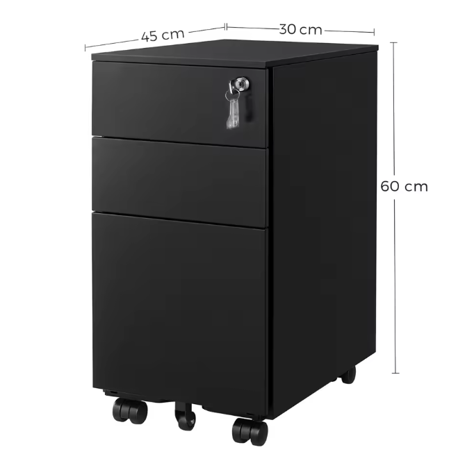 Mobiele Metalen Archiefkast met 3 Laden en Slot – Rolcontainer
