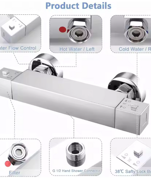 Thermostatische Douchekraan – 38°C Veiligheidsknop Messing Chroom