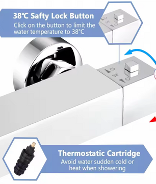 Thermostatische Douchekraan – 38°C Veiligheidsknop Messing Chroom