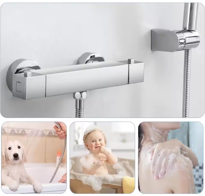 Thermostatische Douchekraan – 38°C Veiligheidsknop Messing Chroom