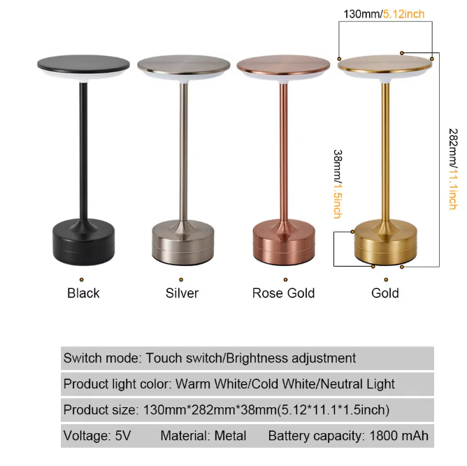 LED Tafellamp met Aanraaksensor – USB Oplaadbaar Kristallen Nachtlampje voor Slaapkamer, Restaurant en Bar
