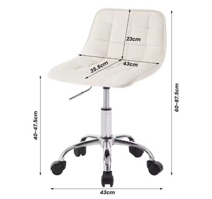 Fluwelen Draaibare Bureaustoel met Rugleuning – In Hoogte Verstelbare Make-up Werkstoel met Wielen