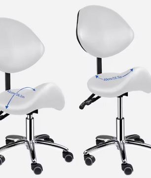 Ergonomische Rollende Zadelstoel met Rugleuning – In Hoogte Verstelbare Salonkruk met Wielen voor Kantoor, Kapper en Spa