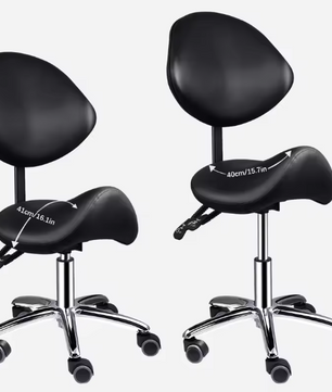 Ergonomische Rollende Zadelstoel met Rugleuning – In Hoogte Verstelbare Salonkruk met Wielen voor Kantoor, Kapper en Spa