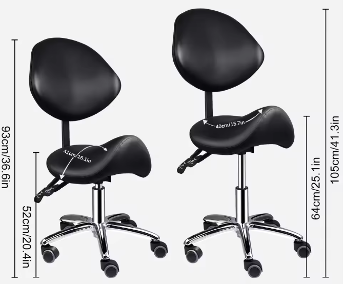 Ergonomische Rollende Zadelstoel met Rugleuning – In Hoogte Verstelbare Salonkruk met Wielen voor Kantoor, Kapper en Spa