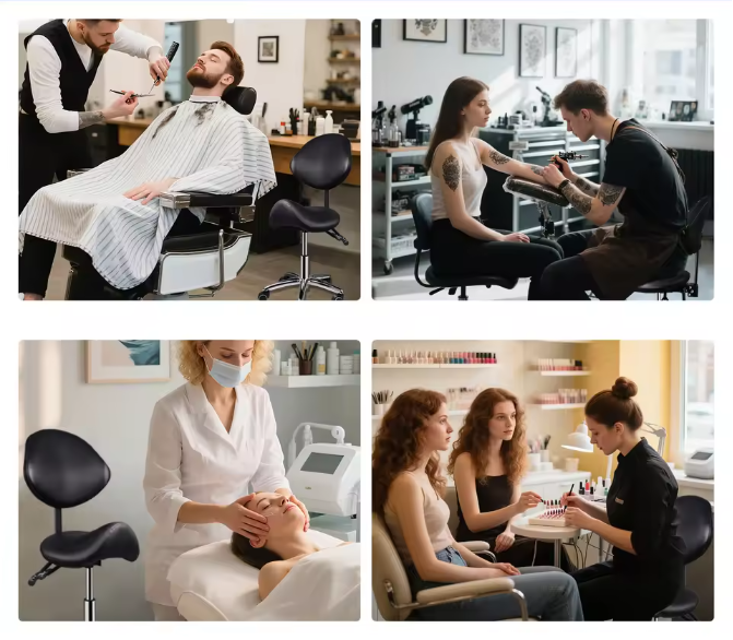 Ergonomische Rollende Zadelstoel met Rugleuning – In Hoogte Verstelbare Salonkruk met Wielen voor Kantoor, Kapper en Spa