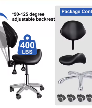 Ergonomische Rollende Zadelstoel met Rugleuning – In Hoogte Verstelbare Salonkruk met Wielen voor Kantoor, Kapper en Spa