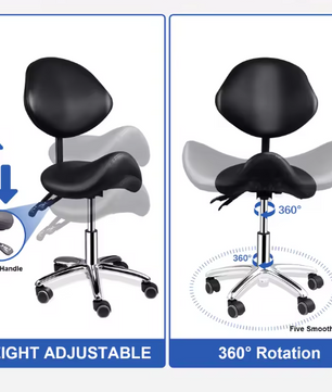 Ergonomische Rollende Zadelstoel met Rugleuning – In Hoogte Verstelbare Salonkruk met Wielen voor Kantoor, Kapper en Spa