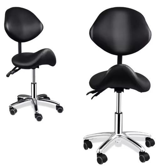 Ergonomische Rollende Zadelstoel met Rugleuning – In Hoogte Verstelbare Salonkruk met Wielen voor Kantoor, Kapper en Spa