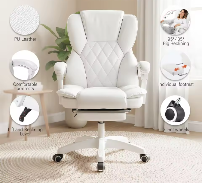 Ergonomische Bureaustoel met Hoofdsteun en Voetsteun – Verstelbare Draaistoel met Armleuningen