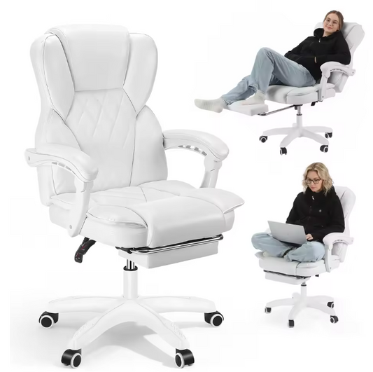 Ergonomische Bureaustoel met Hoofdsteun en Voetsteun – Verstelbare Draaistoel met Armleuningen