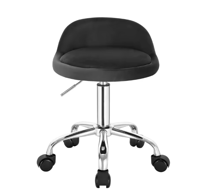 Fluwelen Draaibare Bureaukruk met Wielen – Verstelbare Werkkruk met Lage Rugleuning