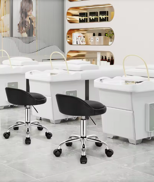 Fluwelen Draaibare Bureaukruk met Wielen – Verstelbare Werkkruk met Lage Rugleuning