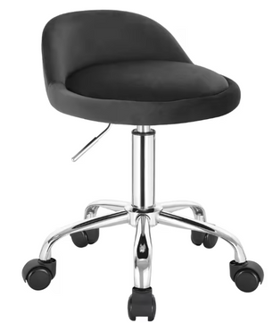 Fluwelen Draaibare Bureaukruk met Wielen – Verstelbare Werkkruk met Lage Rugleuning