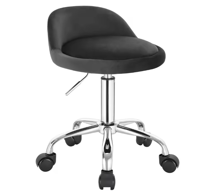 Fluwelen Draaibare Bureaukruk met Wielen – Verstelbare Werkkruk met Lage Rugleuning