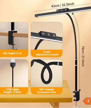LED Monitor Bureaulamp met Klem – Dimbare Zwanenhals Leeslamp