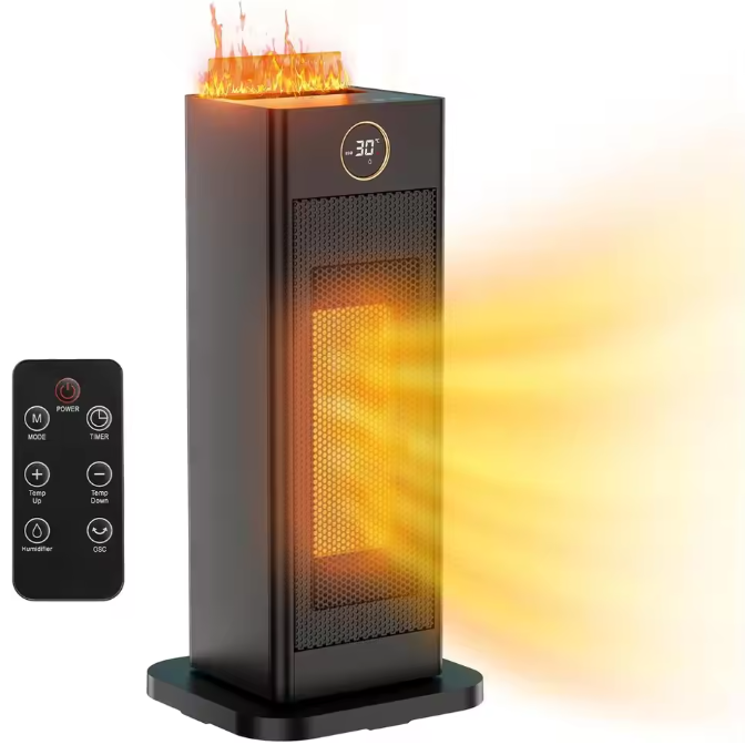 2000W Keramische Ventilatorkachel met Luchtbevochtiger en LED-Vlamlicht