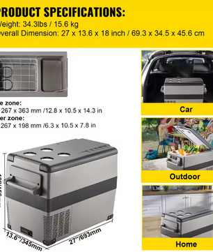 Draagbare Autokoelkast 20-55L – Elektrische Compressorkoeler 12/24V en 230V