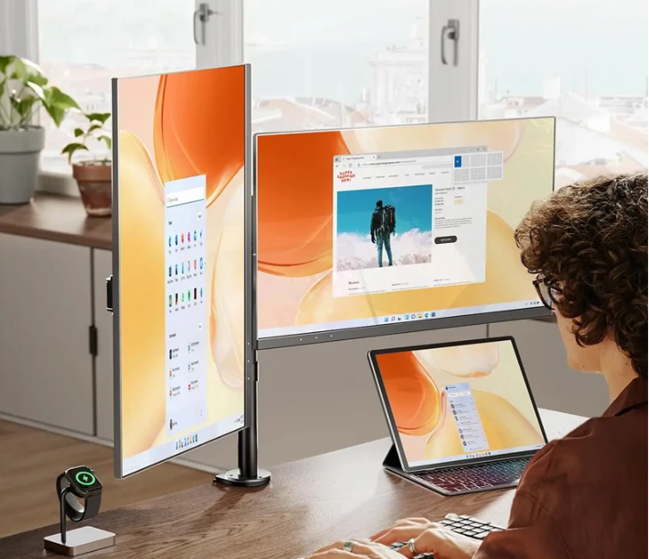 Dubbele Vrijstaande Monitorstandaard tot 27 inch – Verstelbaar en Draaibaar