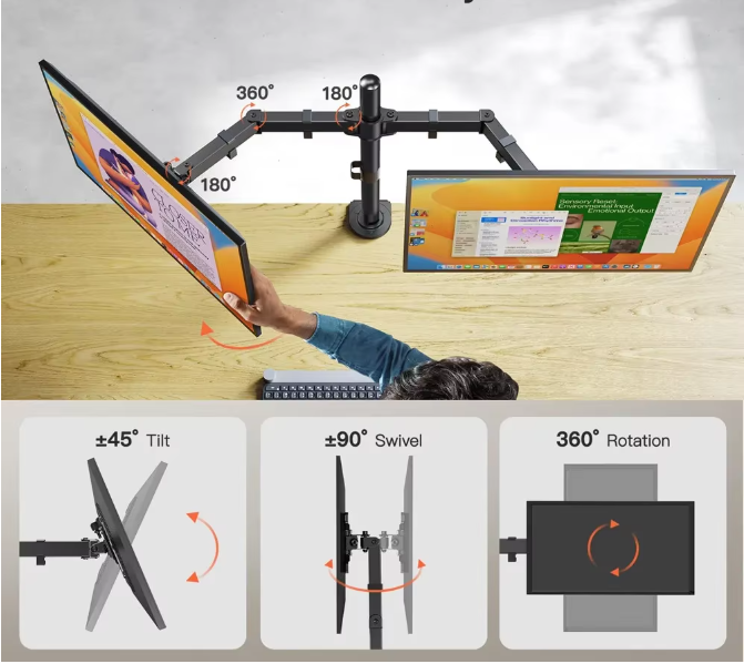 Dubbele Vrijstaande Monitorstandaard tot 27 inch – Verstelbaar en Draaibaar
