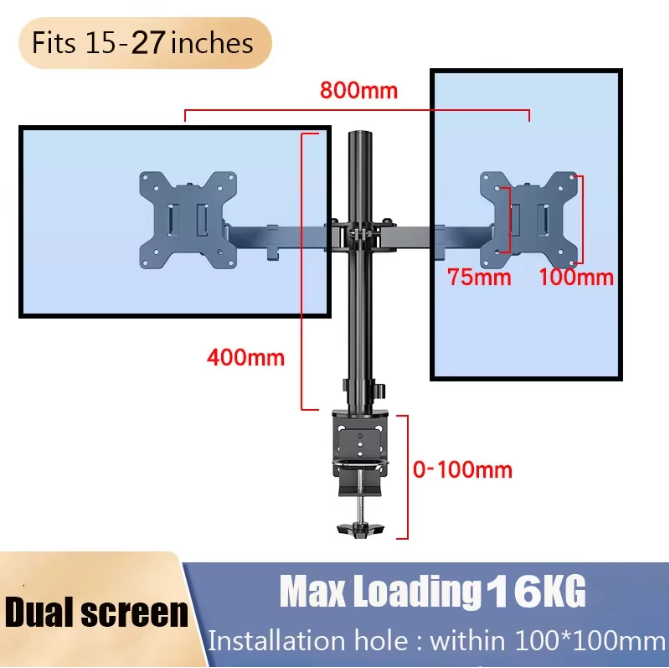 Dubbele Vrijstaande Monitorstandaard tot 27 inch – Verstelbaar en Draaibaar