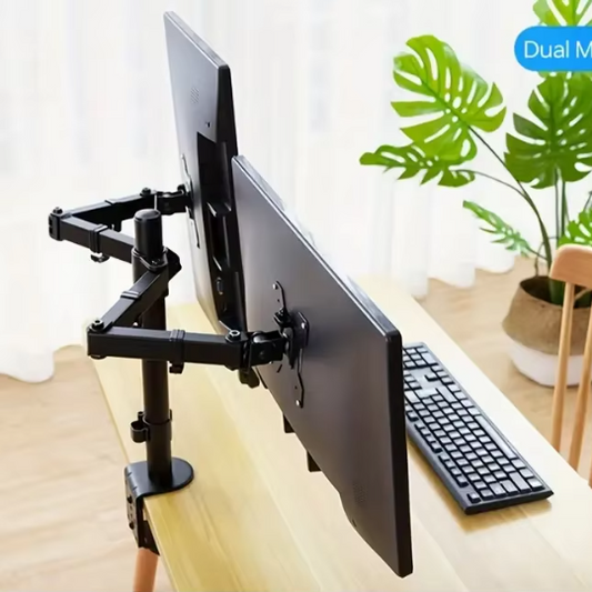 Dubbele Vrijstaande Monitorstandaard tot 27 inch – Verstelbaar en Draaibaar