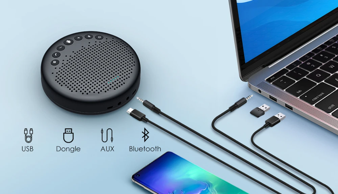 Draadloze Conferentie Speakerphone met 3 Microfoons – 360° Bluetooth Vergaderluidspreker