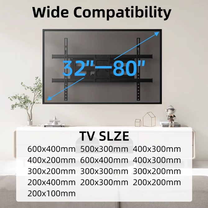 Full Motion TV Muurbeugel 32-80 inch – Verstelbare 6-Arm TV Beugel
