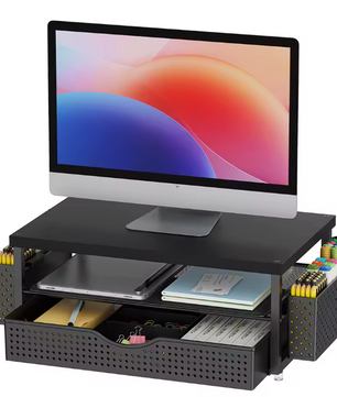 Computermonitor Standaard met Lade en Pennenhouders – 2-Niveaus Bureau Monitorverhoger Organizer