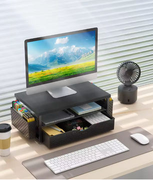 Computermonitor Standaard met Lade en Pennenhouders – 2-Niveaus Bureau Monitorverhoger Organizer