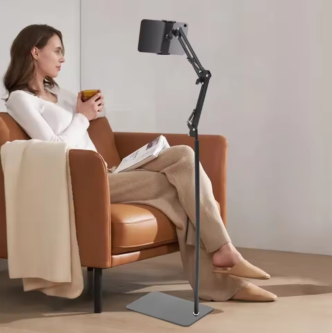 Vloerstandaard voor Tablet en Telefoon – 360° Draaibare Universele Tablet Houder met Antislip Basis