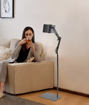 Vloerstandaard voor Tablet en Telefoon – 360° Draaibare Universele Tablet Houder met Antislip Basis