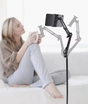 Vloerstandaard voor Tablet en Telefoon – 360° Draaibare Universele Tablet Houder met Antislip Basis