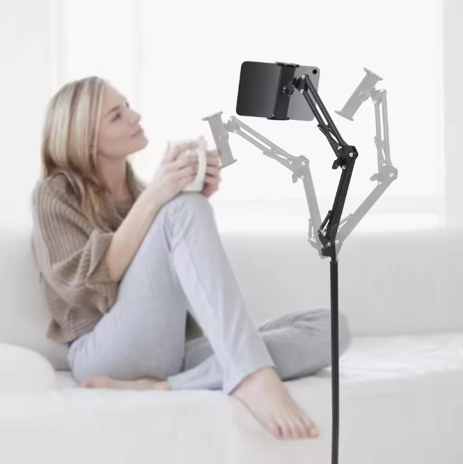 Vloerstandaard voor Tablet en Telefoon – 360° Draaibare Universele Tablet Houder met Antislip Basis