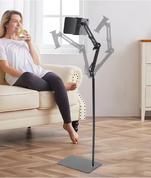 Vloerstandaard voor Tablet en Telefoon – 360° Draaibare Universele Tablet Houder met Antislip Basis