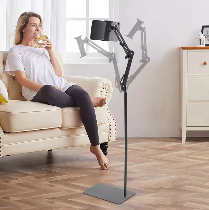 Vloerstandaard voor Tablet en Telefoon – 360° Draaibare Universele Tablet Houder met Antislip Basis
