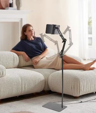 Vloerstandaard voor Tablet en Telefoon – 360° Draaibare Universele Tablet Houder met Antislip Basis